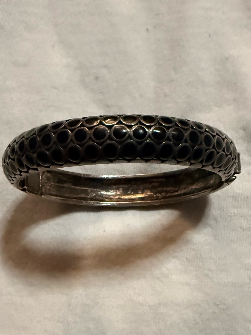 Vintage Snake Scale Clamper Bangle Bracelet Heavy 44g Silver Plated Black Enamel